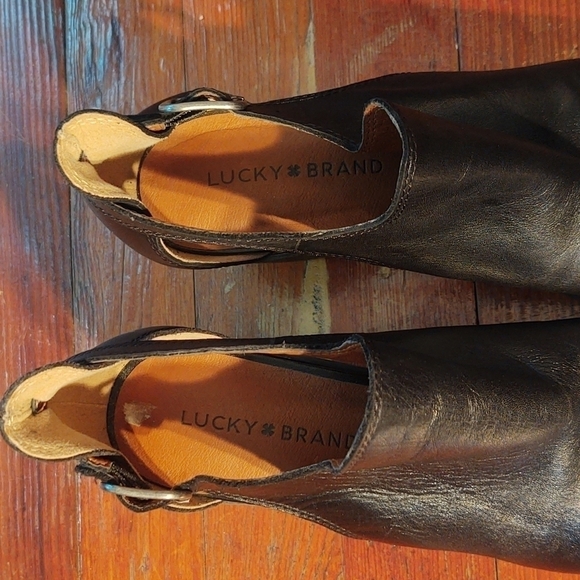 Lucky Brand Black Leather Sandals with Block Heel Sz 9 - Picture 10 of 10